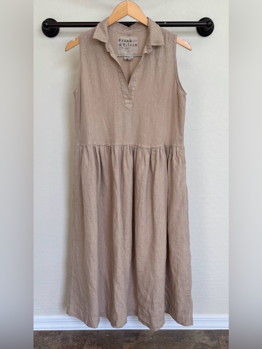 Frank & Eileen Daphne Sleeveless Popover Linen Dress Sand Tan Small Beige Maxi